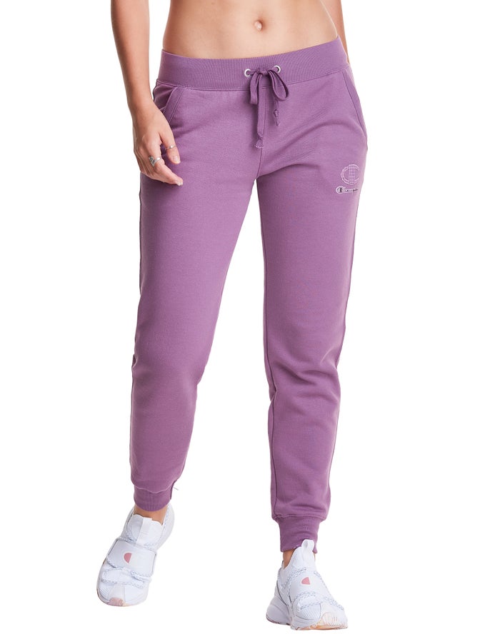 Champion Joggingbroek Dames - Paars - Powerblend Fleece Velvet Houndstooth Embroidered C Logo ( 9016